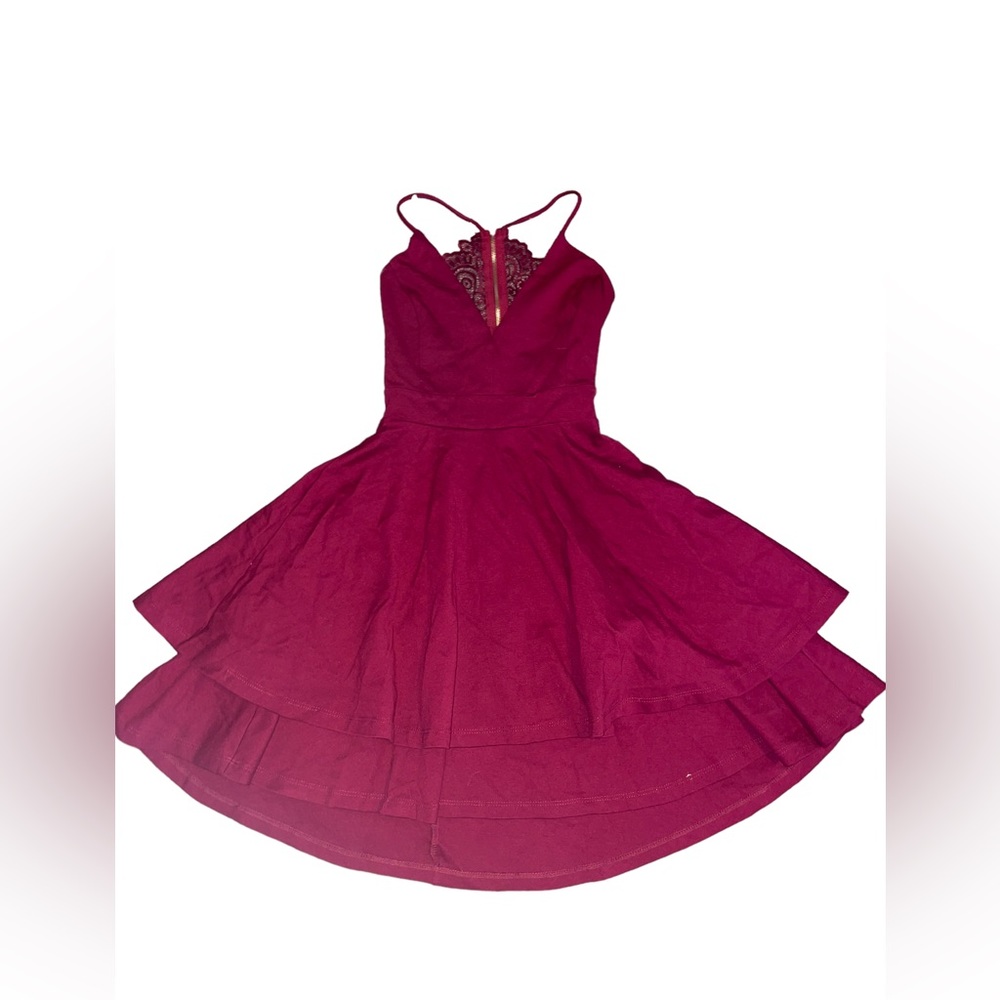 Burgundy Red Short Cocktail Dress |Windsor Women Medium | Keyhole Lace Open Back